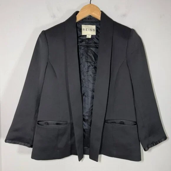 Reiss Violet Open Front Matt Black Jacket Blazer size S - Picture 2 of 8